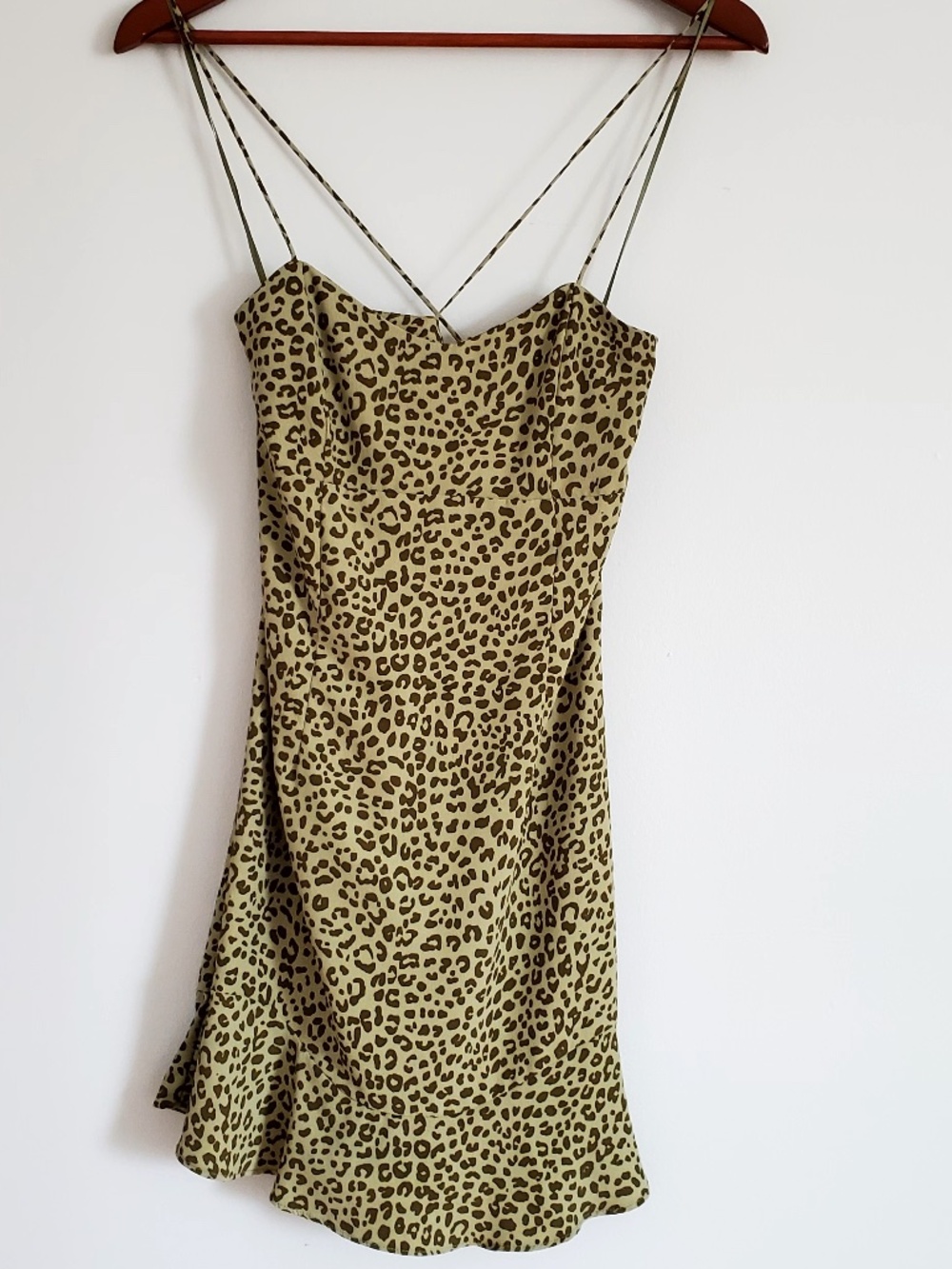 Zara Green Slip Dress | Cheetah Animal Print | Size S